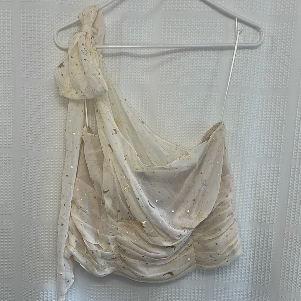 Torrid Cream and Gold Starry One-Shoulder Top